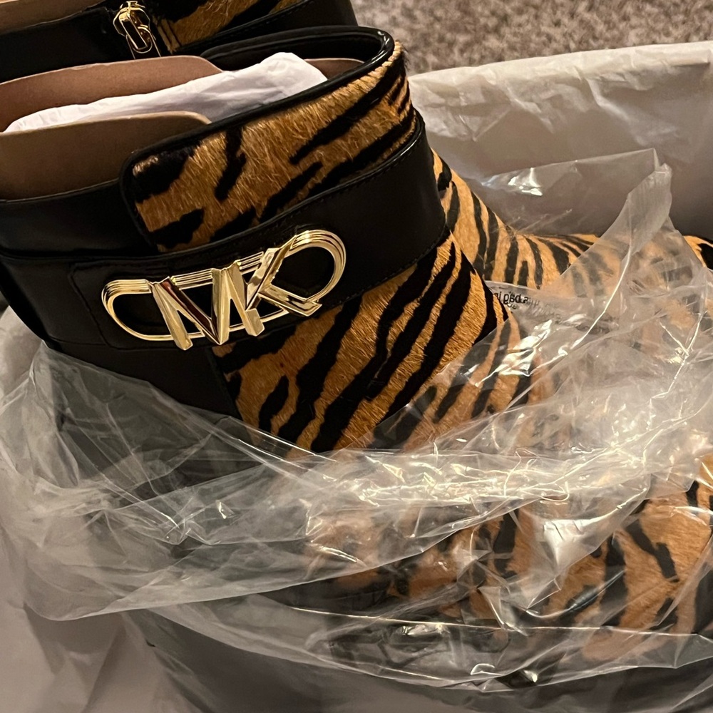 Michael Kors Black and Gold Tiger Print Boots